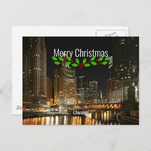 Chicago stadsgezicht, Prettig kerstfeest, Briefkaart (Voorkant / Achterkant)