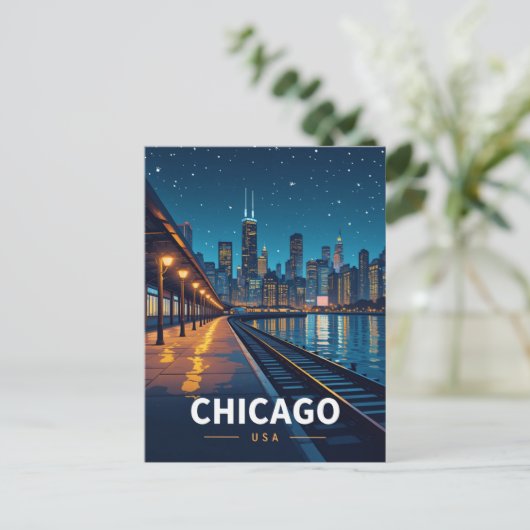 Chicago Starry Night Skyline View Briefkaart (Staand voorkant)
