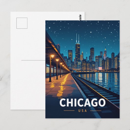 Chicago Starry Night Skyline View Briefkaart (Voorkant / Achterkant)