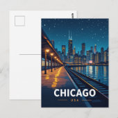 Chicago Sterrennacht Skyline Uitzicht Briefkaart (Voorkant / Achterkant)