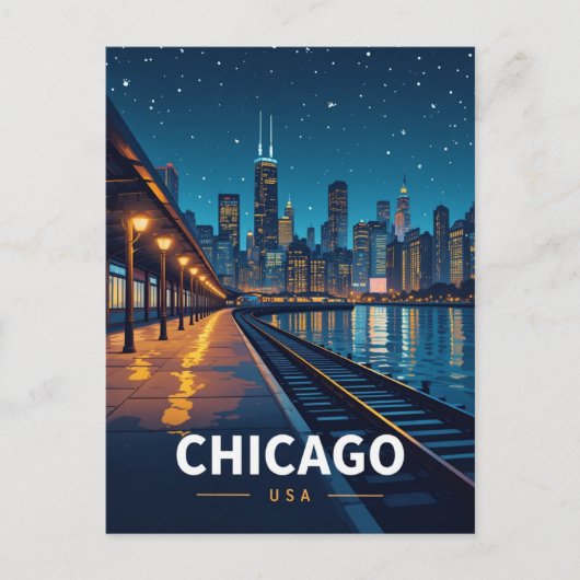Chicago Sterrennacht Skyline Uitzicht Briefkaart (Voorkant)