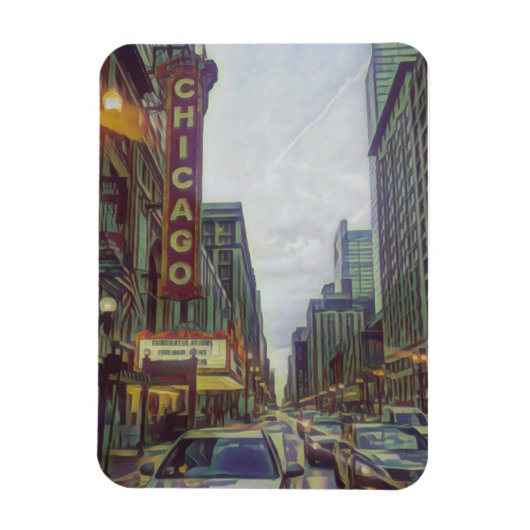 Chicago Streets, The Windy City Retro Art Magneet (Verticaal)
