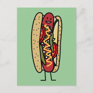 Chicago Style Hot Dog hot red poppy bun moustard Briefkaart