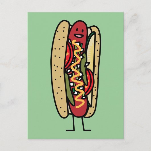 Chicago Style Hot Dog hot red poppy bun moustard Briefkaart (Voorkant)