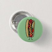 Chicago Style Hot Dog hot red poppy bun moustard Ronde Button 3,2 Cm (Voorkant /achterkant)