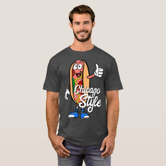 Chicago Style Hot Dog papaver zaad broodje ontwerp T-shirt (Voorkant volledig)