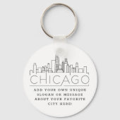 Chicago Stylized Skyline | Aangepaste slogan Sleutelhanger (Voorkant)