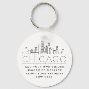 Chicago Stylized Skyline   Aangepaste slogan Sleutelhanger