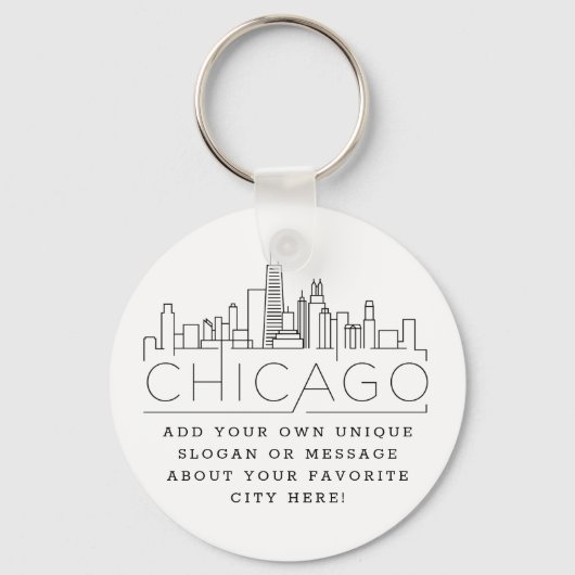 Chicago Stylized Skyline | Aangepaste slogan Sleutelhanger (Voorkant)