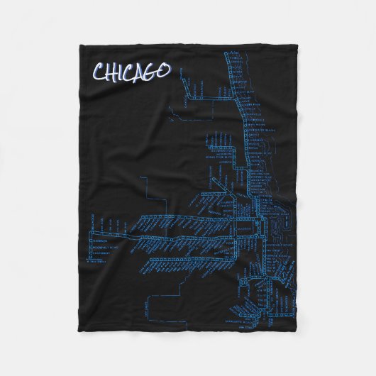 Chicago Subway Map met trein stopt kleurrijk BLUE Fleece Deken (Voorkant)