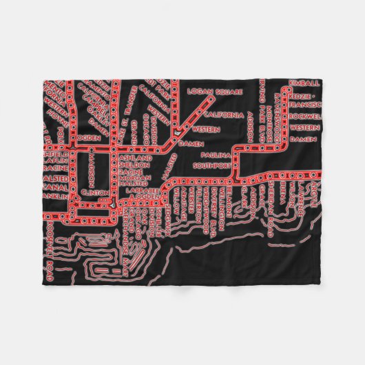Chicago Subway Map met trein stopt kleurrijk rood Fleece Deken (Voorkant (Horizontaal))