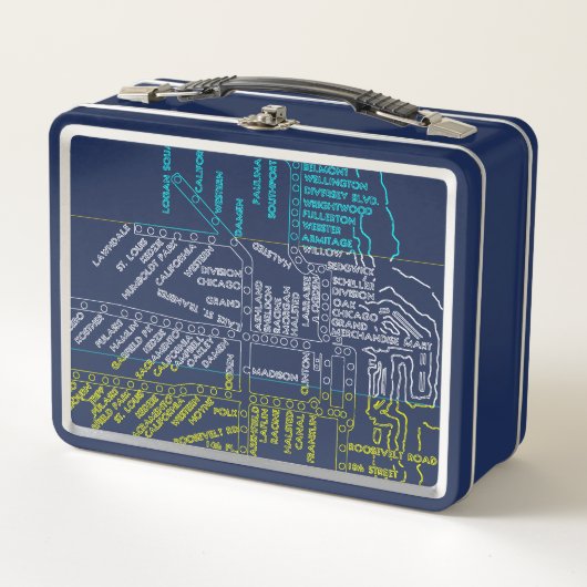 Chicago Subway Map met trein stopt kleurrijke vint (Voorkant)