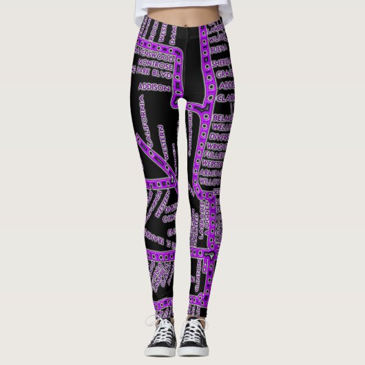 Chicago Subway Map met trein stopt paars Leggings (Voorkant)