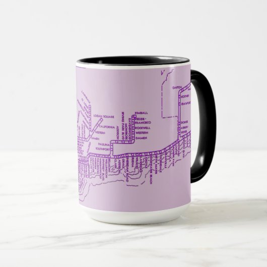 Chicago Subway Map met trein stopt paars Mok (Voorkant rechts)