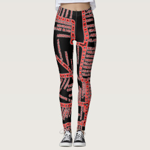Chicago Subway Map met treinstops NEON RED Leggings