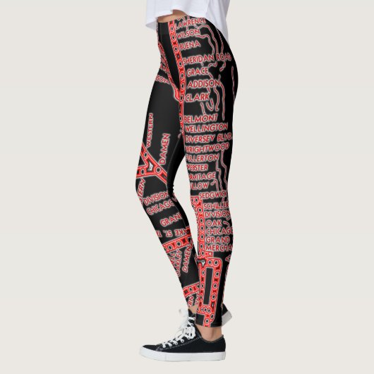 Chicago Subway Map met treinstops NEON RED Leggings (Links)