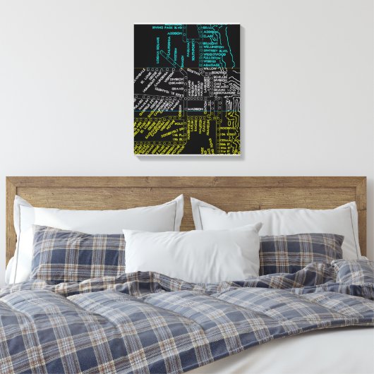 Chicago Subway Train System Map Route NEON Canvas Afdruk (Insitu (Slaapkamer))