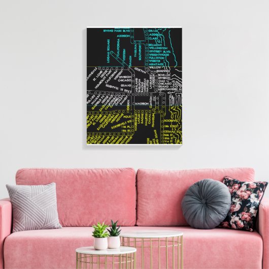 Chicago Subway Train System Map Route NEON Canvas Afdruk (Insitu (Woonkamer))