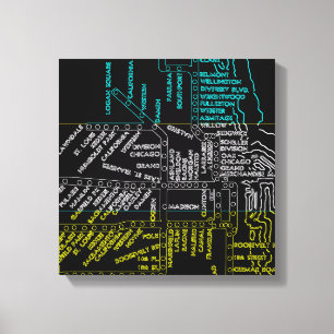 Chicago Subway Train  System Map Route NEON Canvas Afdruk
