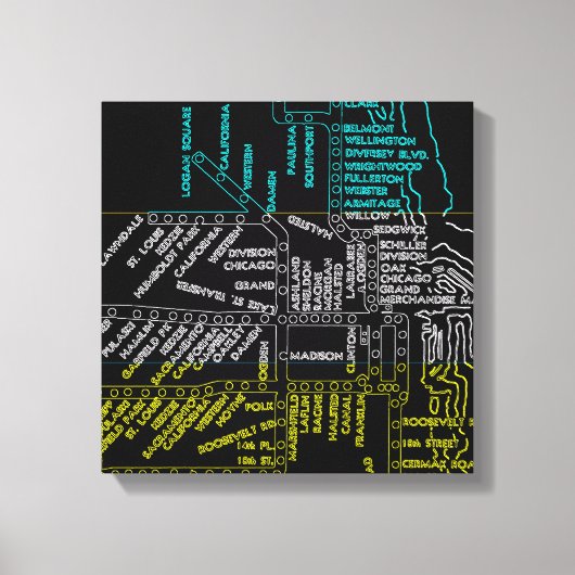 Chicago Subway Train  System Map Route NEON Canvas Afdruk (Voorkant)