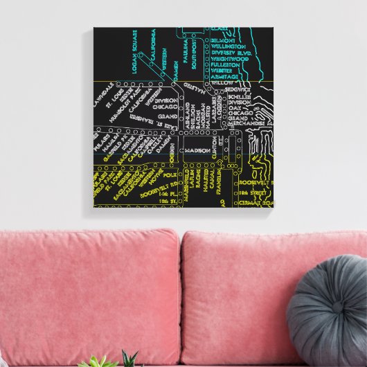 Chicago Subway Train  System Map Route NEON Canvas Afdruk (Insitu (Woonkamer))