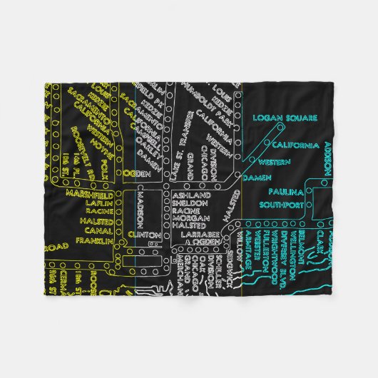 Chicago Subway Train  System Map Route NEON Fleece Deken (Voorkant (Horizontaal))