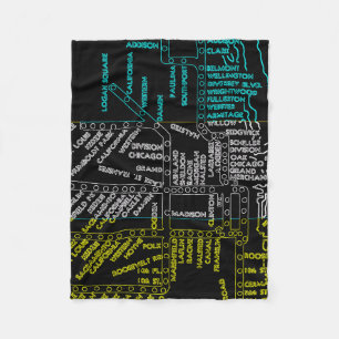Chicago Subway Train  System Map Route NEON Fleece Deken