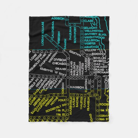 Chicago Subway Train  System Map Route NEON Fleece Deken (Voorkant)