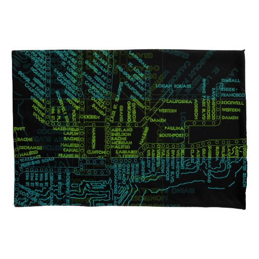 Chicago Subway Train System Map Route NEON Kussensloop (Voorkant-Links)