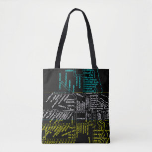 Chicago Subway Train  System Map Route NEON Tote Bag