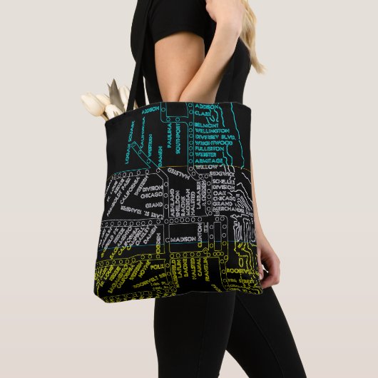 Chicago Subway Train System Map Route NEON Tote Bag (Dichtbij)