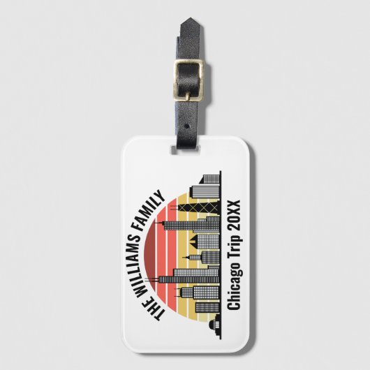 Chicago Sunset Customized Family Trip Bagagelabel (Voorkant (verticaal))