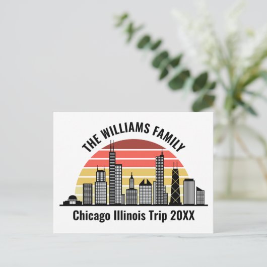 Chicago Sunset Customized Family Trip Briefkaart (Staand voorkant)
