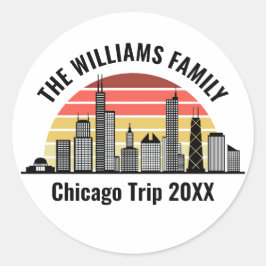 Chicago Sunset Customized Family Trip Ronde Sticker
