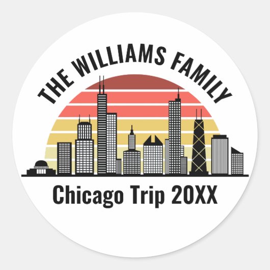 Chicago Sunset Customized Family Trip Ronde Sticker (Voorkant)