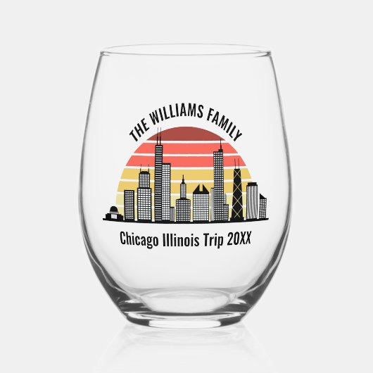 Chicago Sunset Customized Trip Souvenir Wijnglas Zonder Voet (Voorkant)