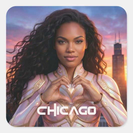 CHICAGO - SUPERHELD VIERKANTE STICKER (Voorkant)
