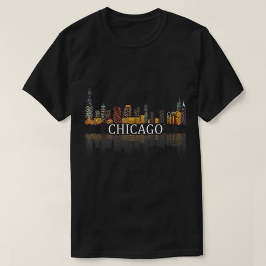 Chicago T Shirt Chicago City Skyline Lights (Design voorkant)