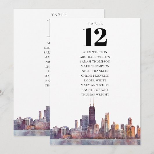 Chicago Table Number Seating Chart Kaart (Voorkant / Achterkant)