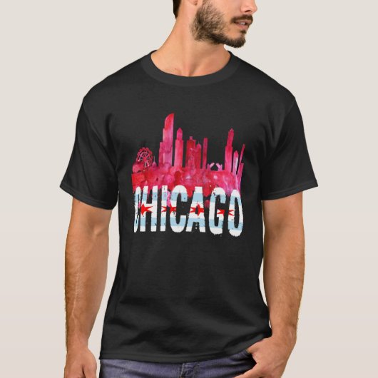 Chicago Tees  Skyline Silhouette Illinois City (Voorkant)