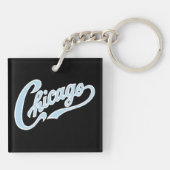 Chicago Tekst in Chicago Blauw Script BLK Sleutelhanger (Achterkant)