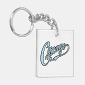 Chicago Tekst in Chicago Blue Script Sleutelhanger (Voorkant Links)