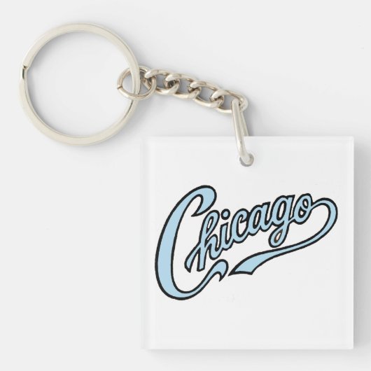 Chicago Tekst in Chicago Blue Script Sleutelhanger (Voorkant)