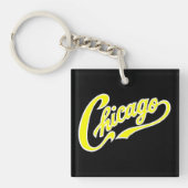 Chicago Tekst in geel Script BLK Sleutelhanger (Voorkant)