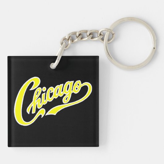 Chicago Tekst in geel Script BLK Sleutelhanger (Achterkant)