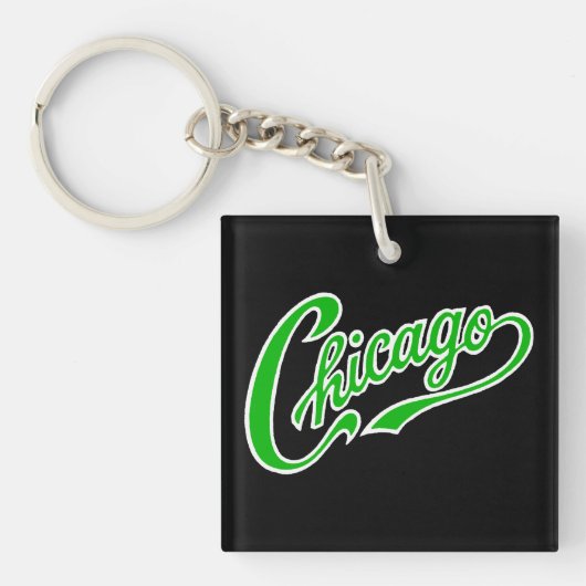 Chicago Tekst in Groen Script BLK Sleutelhanger (Voorkant)