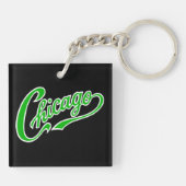 Chicago Tekst in Groen Script BLK Sleutelhanger (Achterkant)