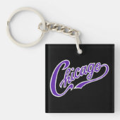 Chicago Tekst in Paarse Script BLK Sleutelhanger (Voorkant)