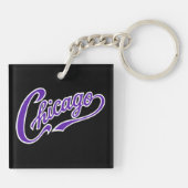 Chicago Tekst in Paarse Script BLK Sleutelhanger (Achterkant)