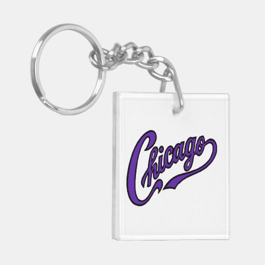 Chicago Tekst in Paarse Script Sleutelhanger (Voorkant Links)